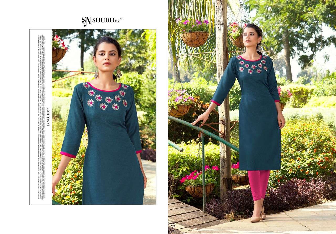 AMUL VOL-5 BY SHUBH NX 1001 TO 1010 SERIES BEAUTIFUL COLORFUL STYLISH FANCY CASUAL WEAR & ETHNIC WEAR & READY TO WEAR MAGIC SLUB WITH EMBROIDERY KURTIS AT WHOLESALE PRICE